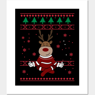 Deer Yoga Xmas, Reindeer Santa Posters and Art